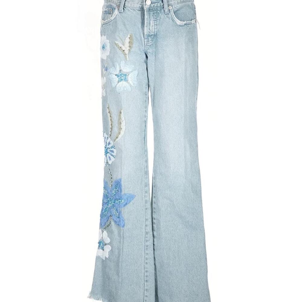Y2k vintage low rise flare emboirdered jeans xs - Picture 4 of 7